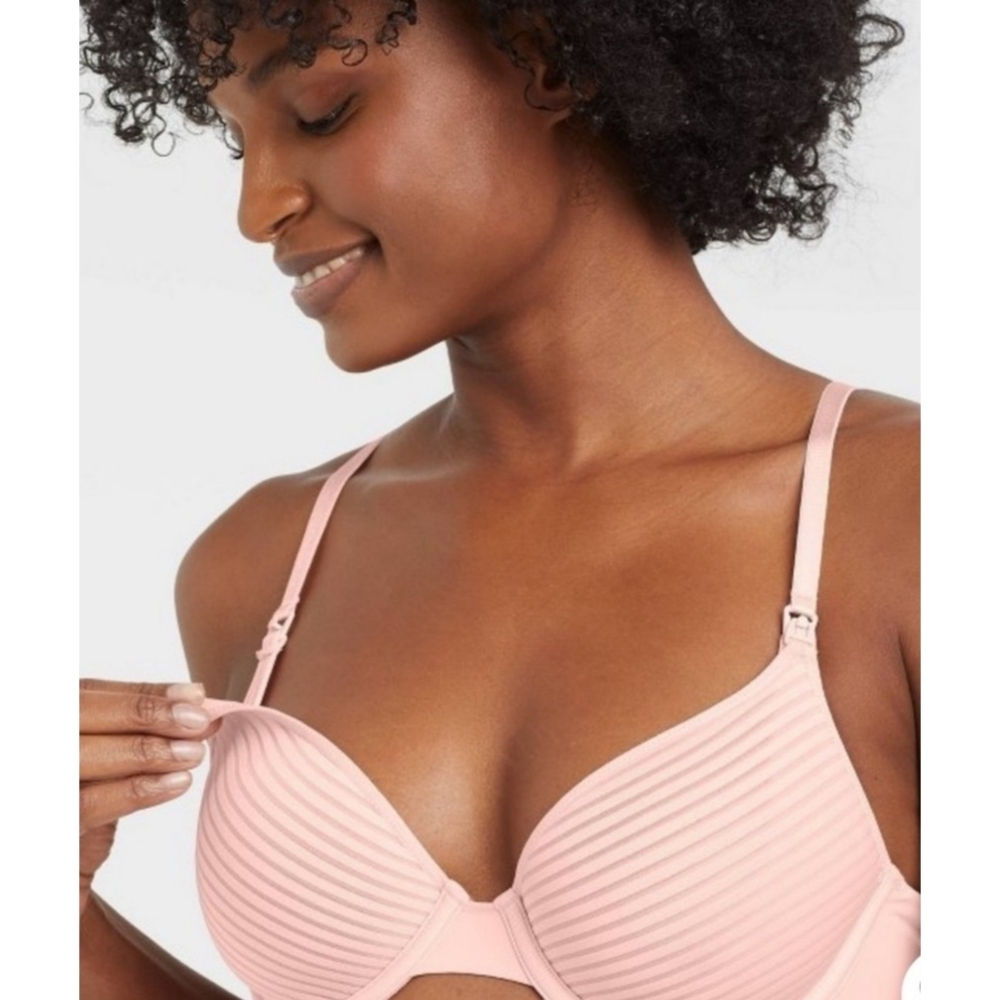 Auden Lightly Lined Demi Coverage Underwire Nursing Bra Pink Size 34 D
